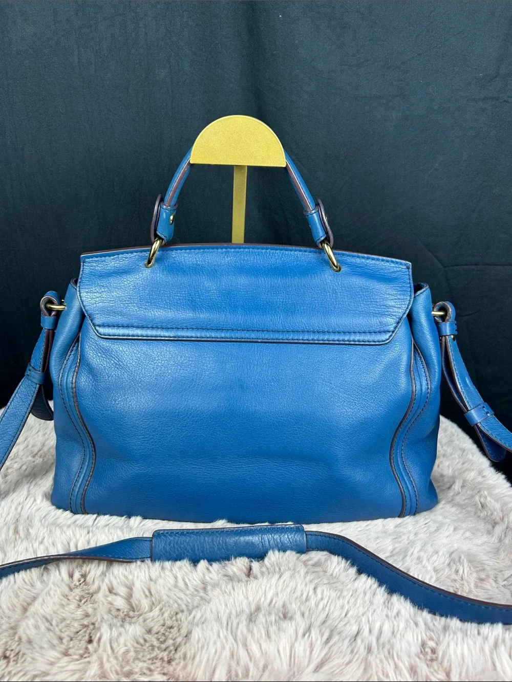 MCM München Vintage Cobalt Blue Leather 2-Way Satchel Crossbody